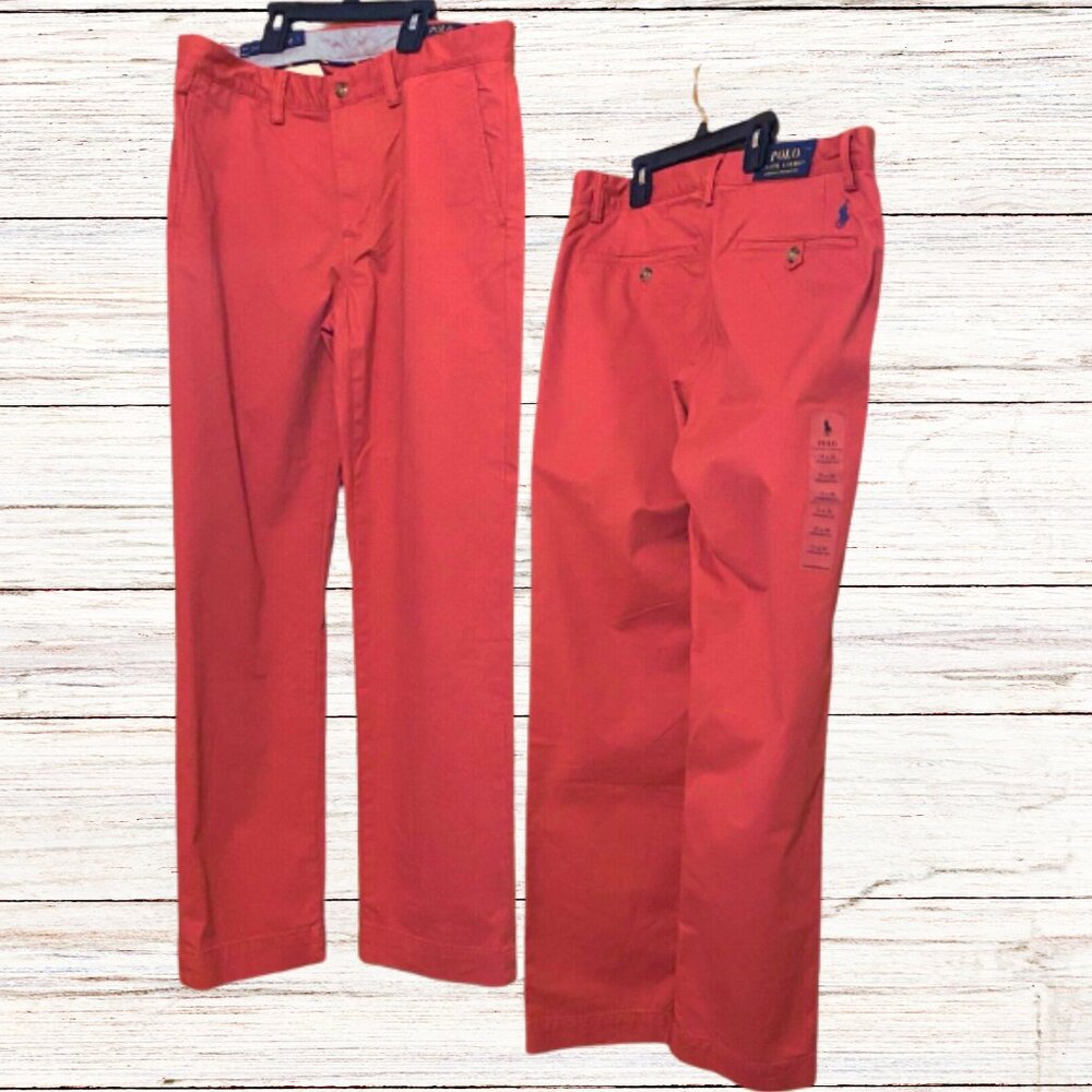 Ralph Lauren Polo Chino Stretch Straight Fit Flat Front 31 x 30 Nantucket Red